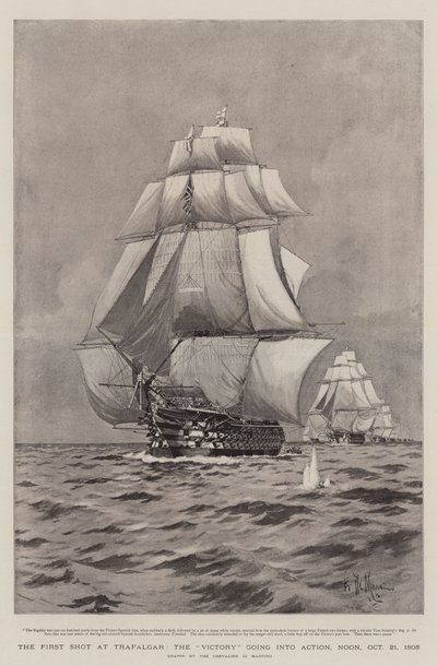 トラファルガーでの最初のショット、勝利を収める、1805年10月21日正午 作： Eduardo de Martino